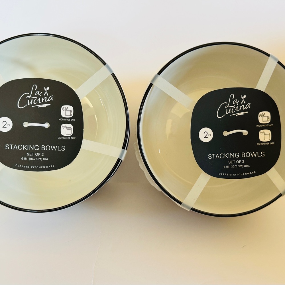 La Cucina Stacking 4 Bowl Set - Ivory With Black Trim